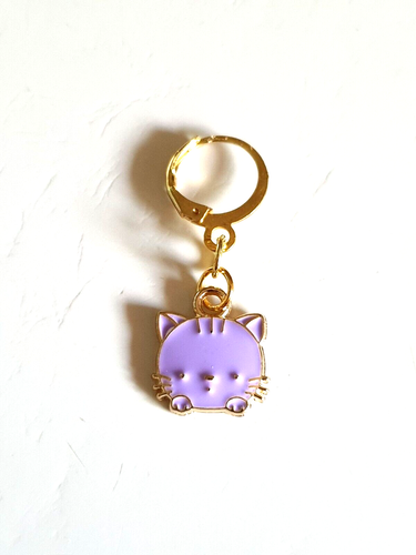 😺Sweet Mauve Purple Enamel Kitty Cat Gold Plated Earrings😺 - Picture 5 of 8
