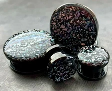 PAIR Rainbow Fossil Black Screw Fit Tunnels Earlets Gauges Plugs Body Jewelry