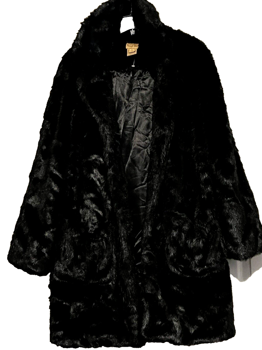 Women's Winter Church Formal Washable Black faux mink Fur Coat
