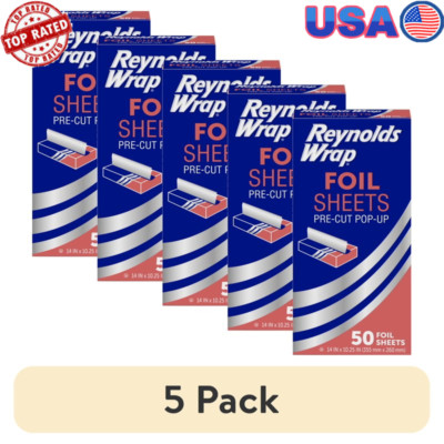 Pre-Cut Aluminum Foil Sheet 5 Pack 50 Sheets Versatile Burger Sandwich Barbecue