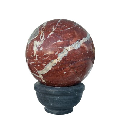 Red Marble Sphere France Table Sculpture Home Decor Ø 20Cm