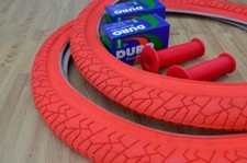 New PAIR of 20" BMX Bicycle Slick RED Street Tires  Tubes 20X1.95 FREE GRIPS