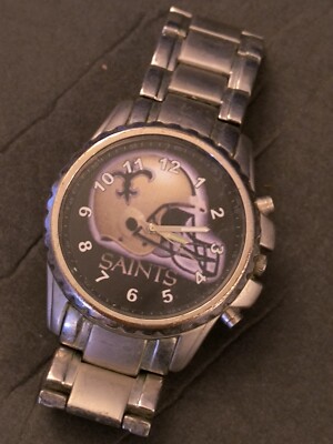 Vintage New Orleans Saints Watch Stainless Water Resistant Works Mens
