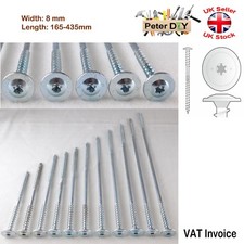Long Wafer Head Self Tapping Insulation Wood Chipboard 8mm Screws 165-435mm