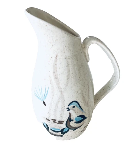 60s Ewer Jug Birds Red Wing USA California Ceramics Mid Century Retro Art MCM CA