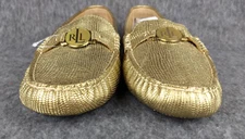Ralph Lauren Carley Leather Flats Metallic Gold Lizard Driving Loafers 7.5B NEW