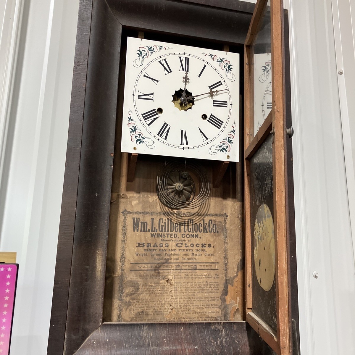 Wm. L. Gilbert Clock Co Brass Eight Day Thirty Hour Reverse On