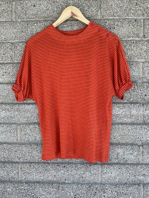 Christian Dior Blouses Stripped Poly Button Shoulder/Sleeves Red Orange Dolman S