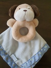 Carter's Puppy Dog Rattle Lovey Baby Security Blanket Blue Pawprints Nunu Toy