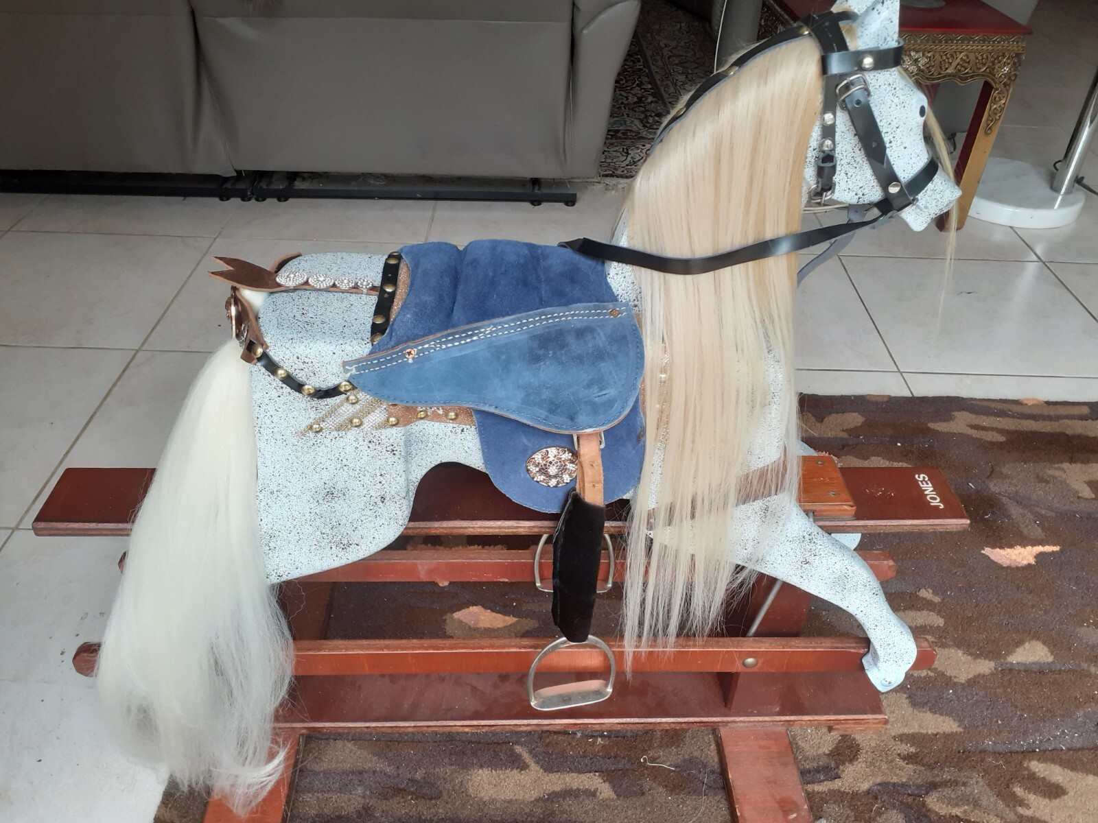 Uniq Speckled Rocking Horse+Leather Tack+UK made+Guaranteed to be found