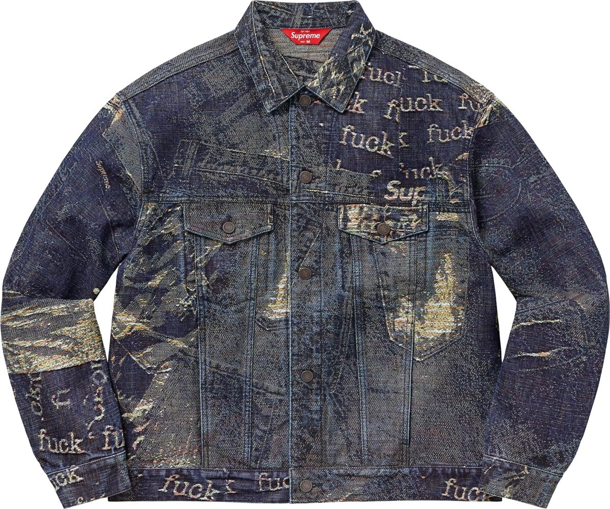 Giacca Jacquard Supreme Archive Denim Blu Uomo Grande Nuovissima In Mano