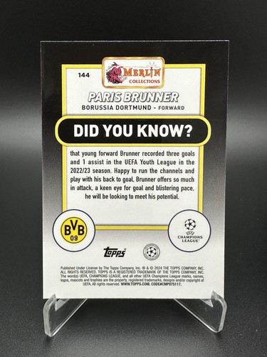 2023-24 Topps Merlin UEFA Club Competitions - Paris Brunner #144 (RC) - BVB - Picture 2 of 2