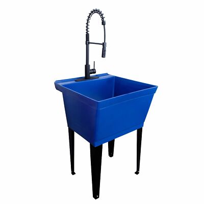 Tehila Blue 19 Gallon Utility Sink with High-Arc Black Coil Pull-Down Faucet - 6