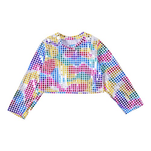 Boys Girls Hiphop Dance Crop Top Sequins Glitter T-shirt Stage Performance Tops - Picture 42 of 45