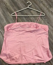 VTG 80’s Deera Women’s Pink Silky Satin USA Made Pleated Spaghetti Strap Cami 38