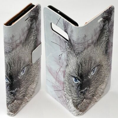 For Samsung Galaxy Note Wallet Phone Cover - Blue Eyes Cat Sketch Portrait FC12