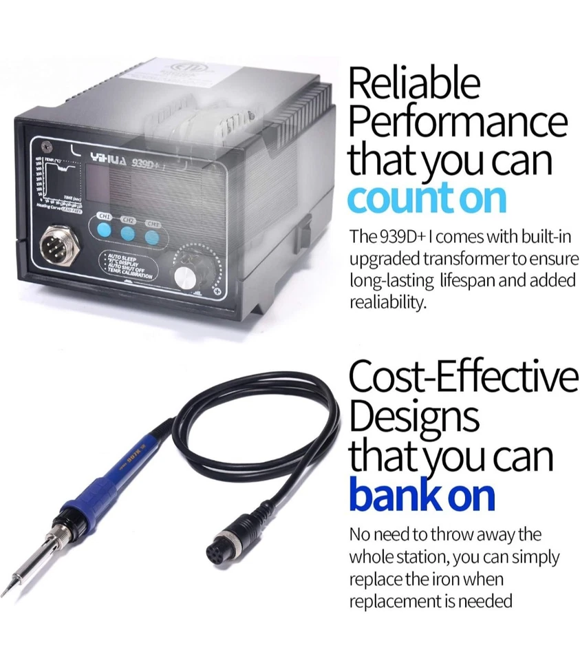 YIHUA 939D+ I Soldering Station Upgraded 75 Watt Digital Display Soldering Iron - Image 4 of 4