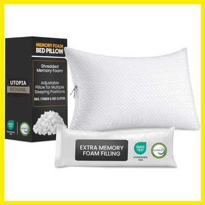 Shredded Memory Foam Pillows Queen, Cooling Adjustable Bed Pillows for Sleepi...