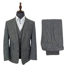 Grey Tweed Suit Donegal 3 Piece Jacket Trouser Waistcoat Wool Wedding Races Mens