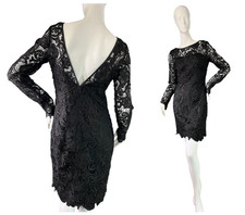 Red Valentino Garavani Black Floral Lace Short Dress 2 Layers Deep V Back Sz S