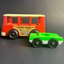 Vintage Fisher-Price Little People Mini Bus  Green Vehicle Toy Set 60s/70s