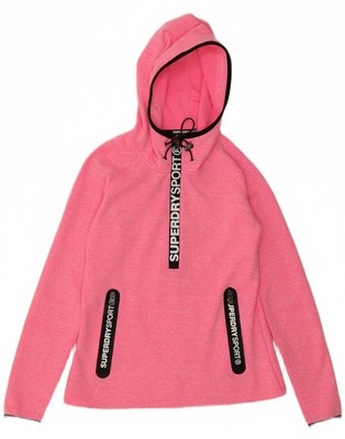 Superdry Damen Grafik Reißverschluss Ausschnitt Hoodie Pullover UK 10 Small Pink Flecked BP17