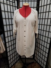 Naïf Dress Womens XLP Beige Linen Blend Short Sleeve Button Up Above Knee Pocket