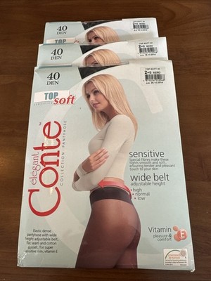 Set Of 3 Conte Top Soft 40 den Wide belt Tights Spring Summer Black Euro Size 2