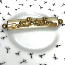 Rare 1930s Duck Brooch – Brass Rowing Ducks on Mother of Pearl Bar Pin