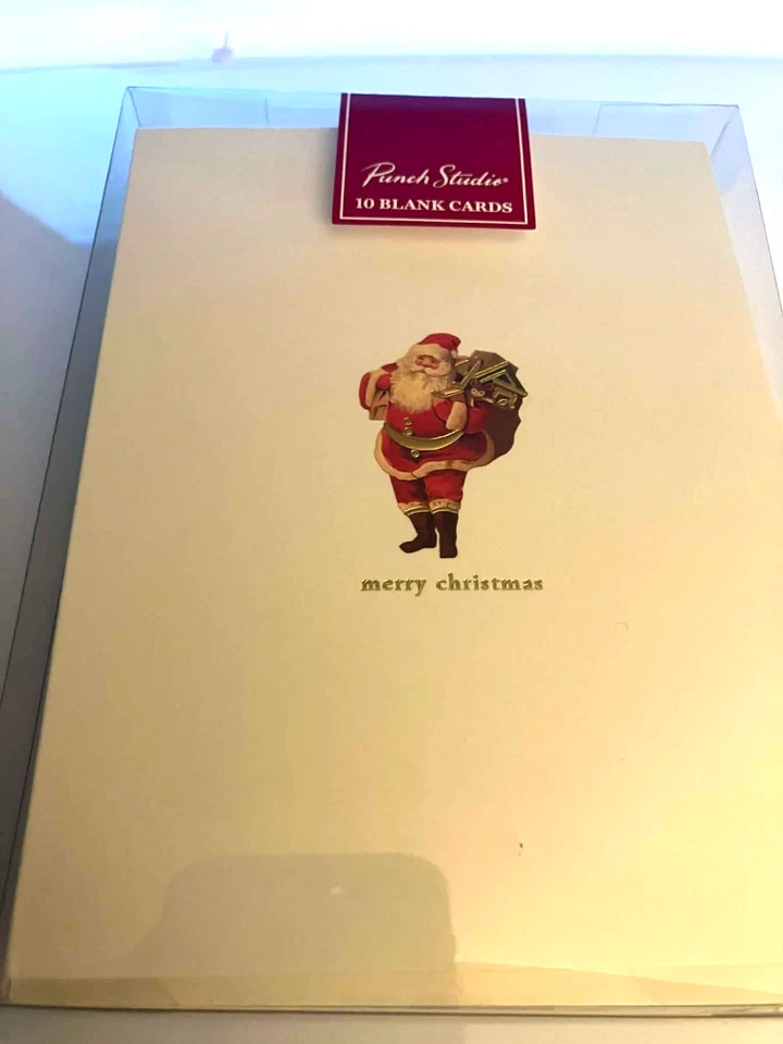 Punch Studio SANTA NAVIDAD lámina dorada embellecida 10 tarjetas de notas en blanco y env NUEVO Foto 4 de 4