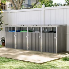 4 Wheelie Bins Garbage Storage Shed Lockable Cover Shelter Dustbin Cabinet Grey