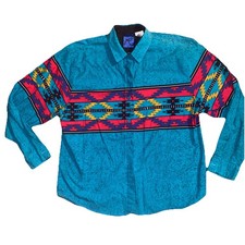 Roper Aztec Men's Long Sleeve Shirt Vintage 90s Western Cowboy Button-Up Large