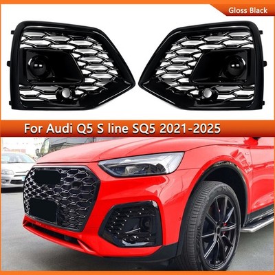 Honeycomb Front Bumper Fog Light Grille Covers W/ACC For Audi Q5 S-Line 2021-25