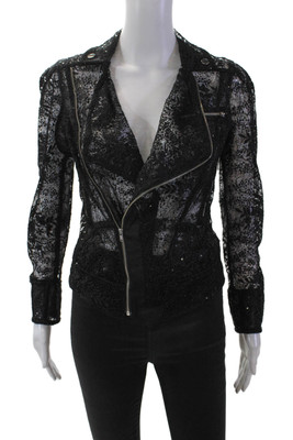 Byron Lars Womens Lace Zipper Closure Light Weight Motorcycle Jacket Black Size
