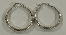 Women  s Silver Plated Round Etched Hoop Pierced 1-1.5 Inch Earrings