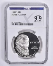 Proof 9.9 UCam 1993-S James Madison Commemorative Dollar NGC X NGCX