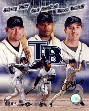 HUFF CARL CRAWFORD ROCCO BALDELLI SIGNED 8x10 PHOTO TAMPA BAY RAYS BECKETT BAS