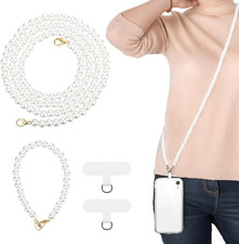 2 PCS Pearls Phone Lanyard, Beaded Phone Strap Crossbody, Pearls Beaded Cell Pho