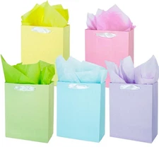 MOXARYSU 5 Pcs Medium Gift Bags With Handles 7x4x9 Pastel Kraft Paper Bags Wi...