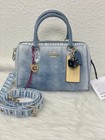 NWT Coach CDY74 Rowan Satchel Bag In Loved Denim With Charms Gold/Light Indigo
