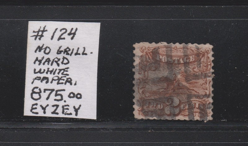 #124 US Classic Stamp: w/fancy cancel...High CV $875.00 low start