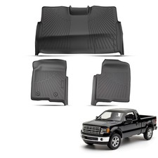 Carpet Floor Mats For Ford F-150 Supercrew Cab 2010-2014 Black Tpe Waterproof