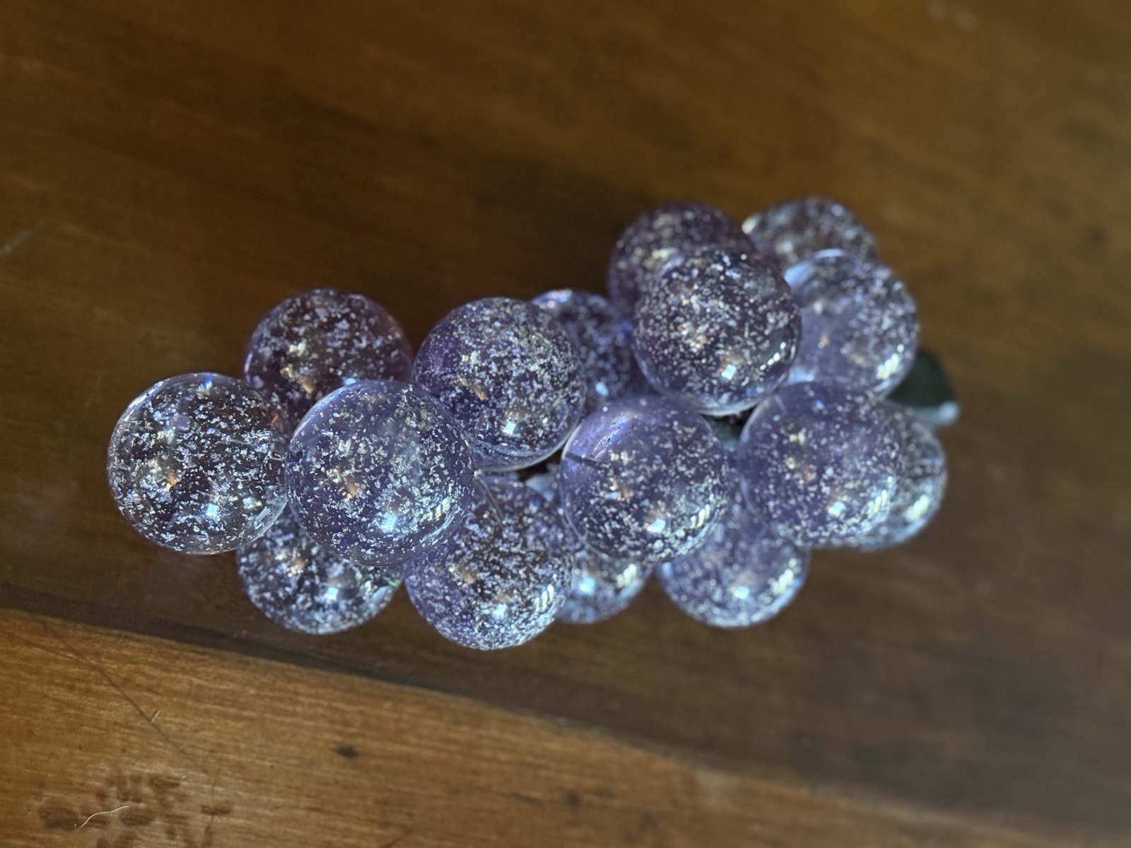 VTG  Purple Grape Cluster Silver Flakes  Mid century Modern Big 13” Long