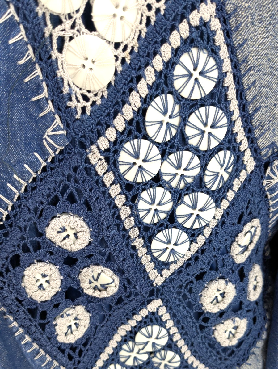 PATCHWORK Crochet Denim Jacket Prairie Peasant Co… - image 12