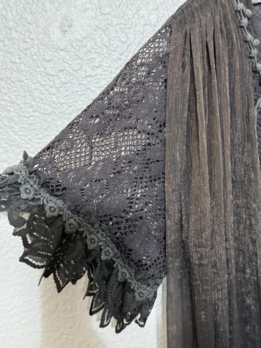 Graziosa tunica angelo top donna piccolo grigio marrone pizzo trasparente sovrapposizione boho volant - Foto 9 di 16