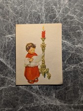 Christmas Card Vintage Choir Boy Singing Red Candle Golden Candlestick