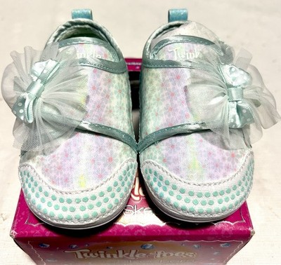 Skechers Twinkle Toes Daisy Shines Toddler Girls Shoes Size 2 Mint Bow Sparkle