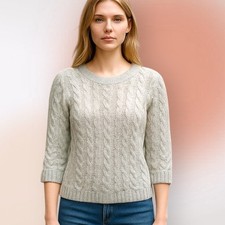 Zara Knit Beige Cable Knit 3/4 Sleeve Sweater with Back Zip S