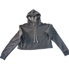 Wild Fable Womens Heather Gray Cropped Hoodie Raw Hem Sweatshirt XS NEW