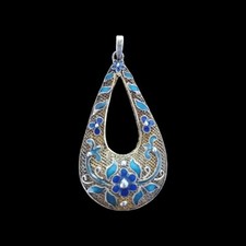 vintage chinese export silver filigree Pendant Teardrop